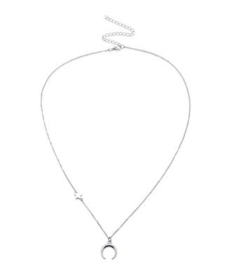 Collier fantaisie corne lune argent