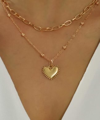 Collier multirang chaine grosse maille avec pendentif coeur