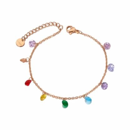 Bracelet or rose oxydes de zirconium multicolore