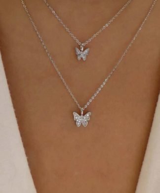 Collier papillon oxydes de zirconium argent