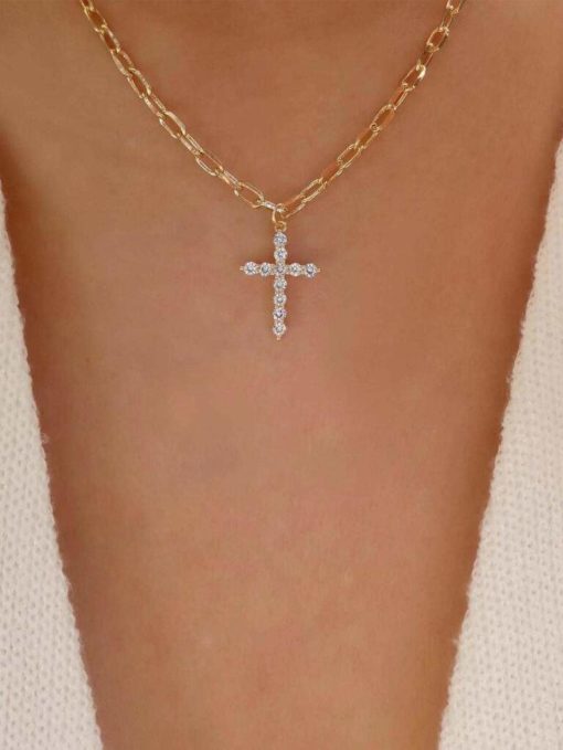 Collier chaine gourmette pendentif croix