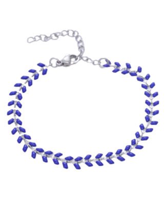 Bracelet feuilles de laurier email bleu