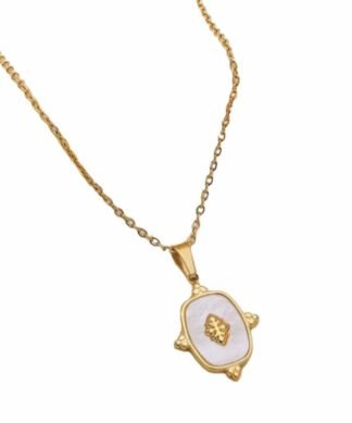 collier medaille nacre acier dore